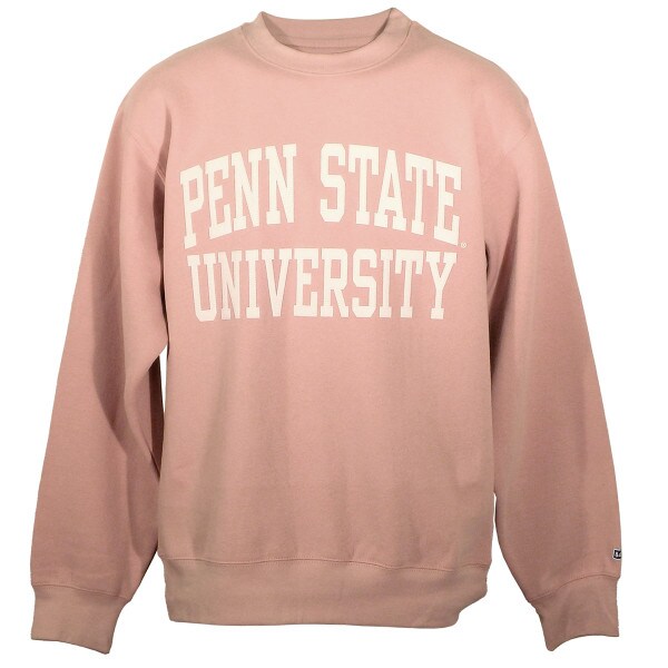 long sleeve pink crew neck sweatshirt with stitched felt Penn State University